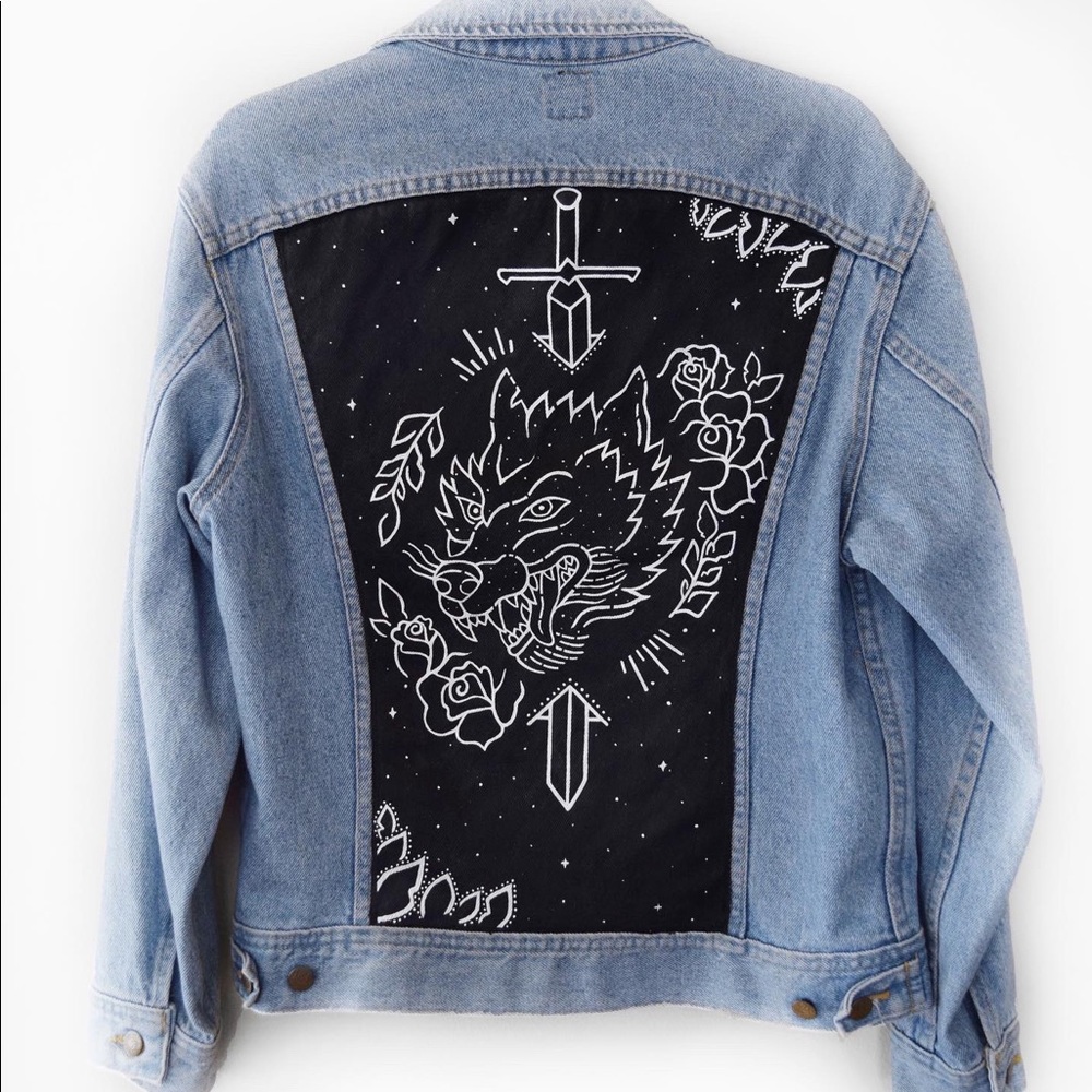 Wolf Hand Painted Denim Jacket - image 1